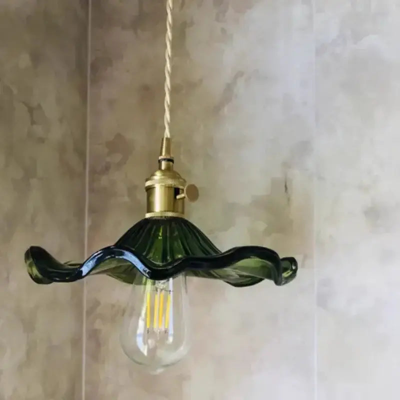Floral Green Glass LED Pendant Light Kitchen