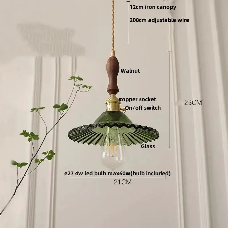 Floral Green Glass LED Pendant Light Kitchen