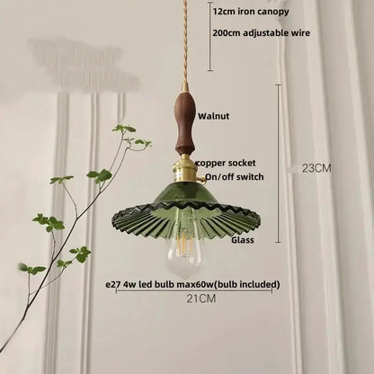 Floral Green Glass LED Pendant Light Kitchen