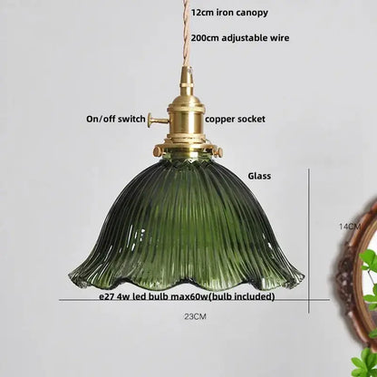 Floral Green Glass LED Pendant Light Kitchen
