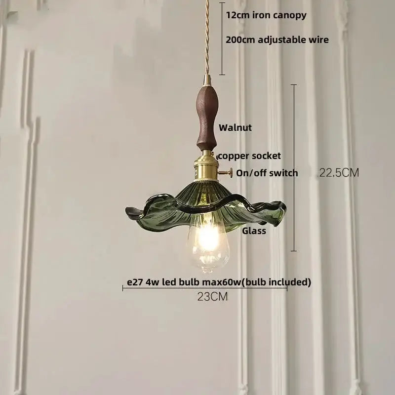 Floral Green Glass LED Pendant Light Kitchen