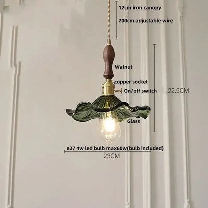 Floral Green Glass LED Pendant Light Kitchen