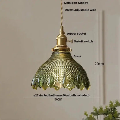 Floral Green Glass LED Pendant Light Kitchen