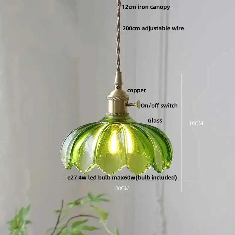 Floral Green Glass LED Pendant Light Kitchen