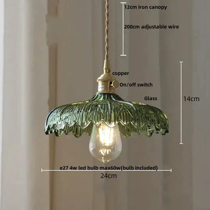 Floral Green Glass LED Pendant Light Kitchen