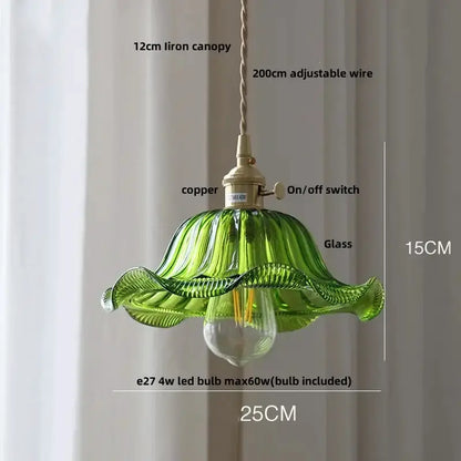 Floral Green Glass LED Pendant Light Kitchen