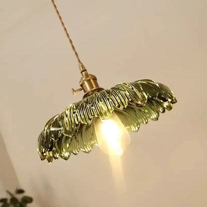 Floral Green Glass LED Pendant Light Kitchen