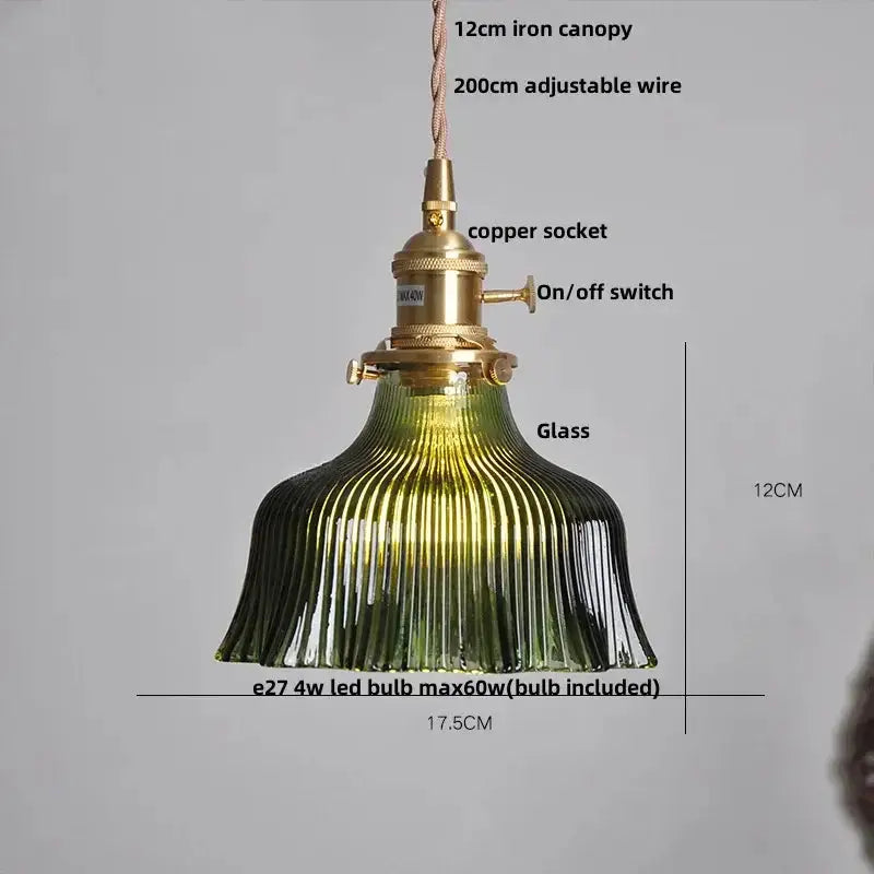 Floral Green Glass LED Pendant Light Kitchen