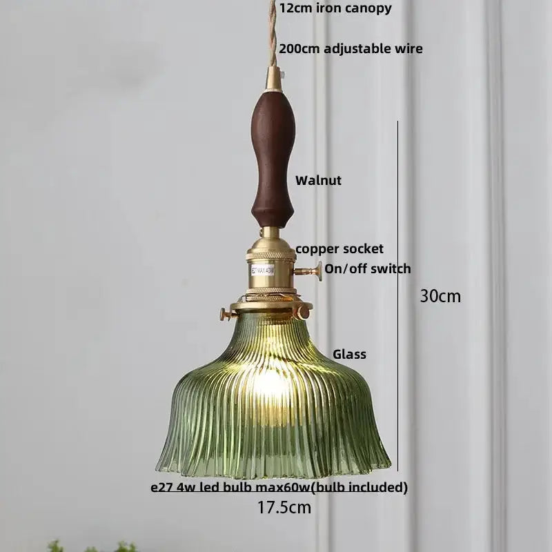Floral Green Glass LED Pendant Light Kitchen