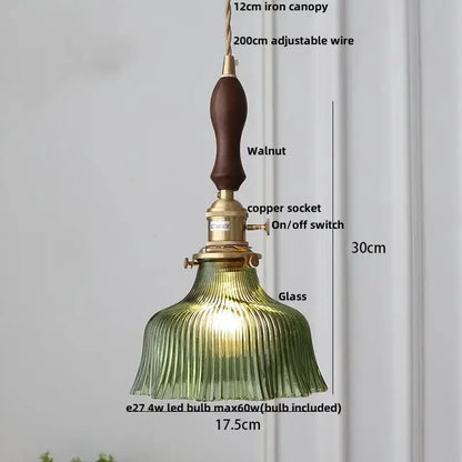 Floral Green Glass LED Pendant Light Kitchen