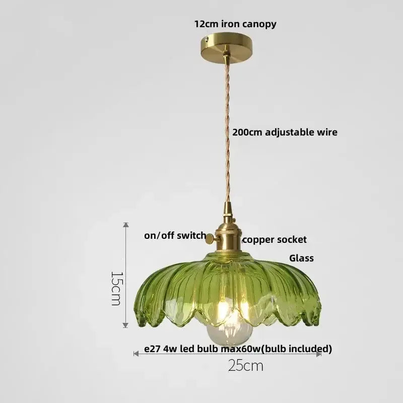Floral Green Glass LED Pendant Light Kitchen