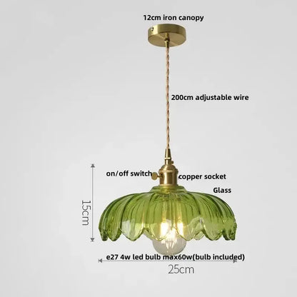 Floral Green Glass LED Pendant Light Kitchen