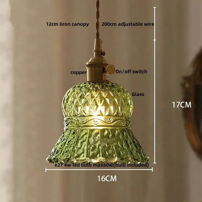 Floral Green Glass LED Pendant Light Kitchen