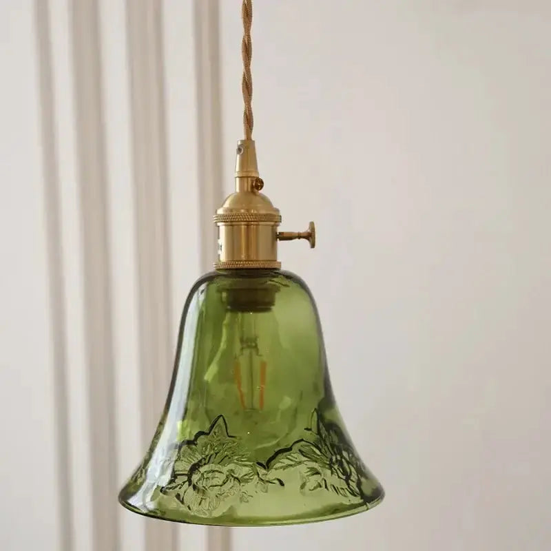Floral Green Glass LED Pendant Light Kitchen