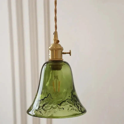 Floral Green Glass LED Pendant Light Kitchen