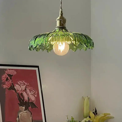 Floral Green Glass LED Pendant Light Kitchen