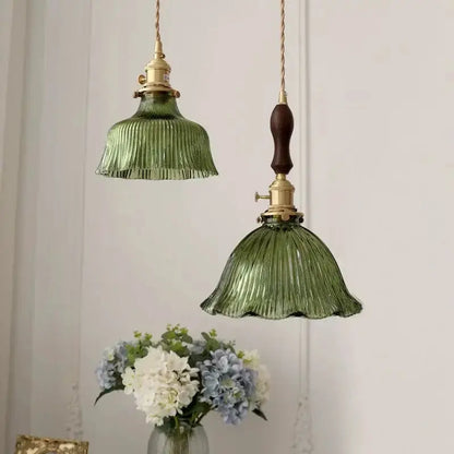 Floral Green Glass LED Pendant Light Kitchen