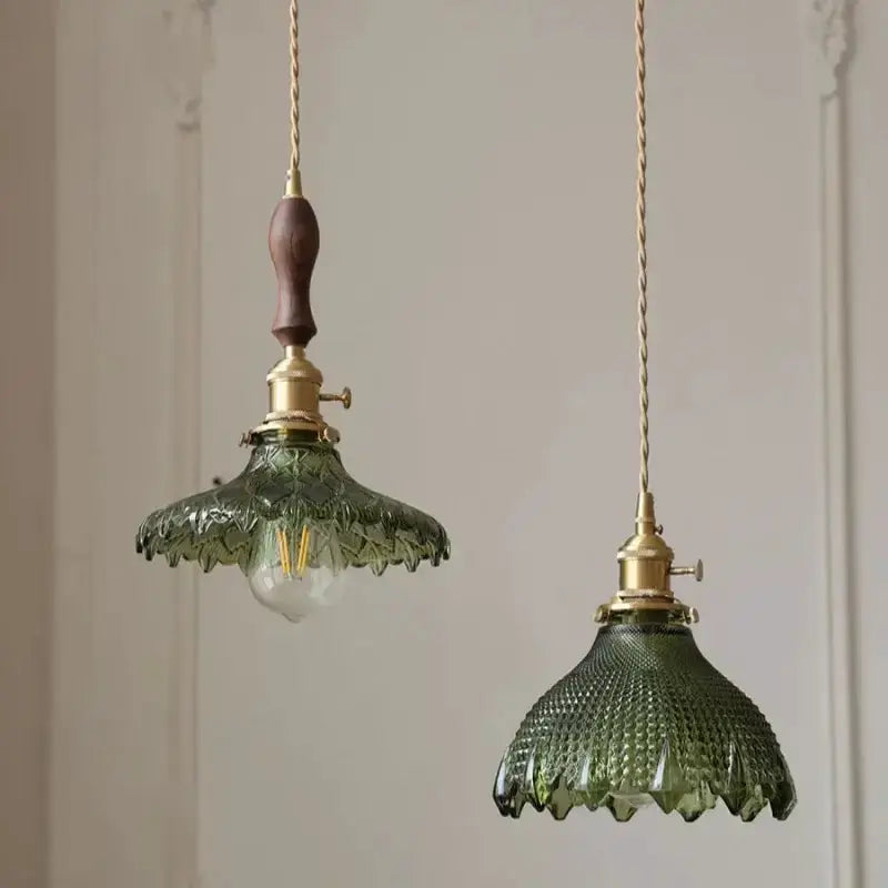 Floral Green Glass LED Pendant Light Kitchen