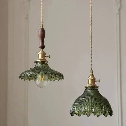 Floral Green Glass LED Pendant Light Kitchen
