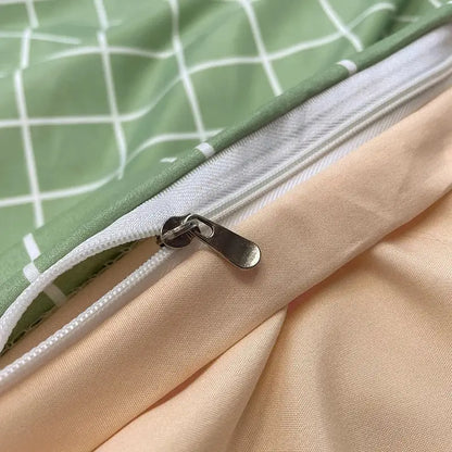 Decorbites Nordic plaid green cotton duvet cover with metal zipper on green check bedding on Tampa Home & Garden Store