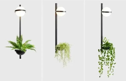 Modern black Nordic planter light sconce with glass globes by Decorbites, three variants on Tampa Home & Garden Store