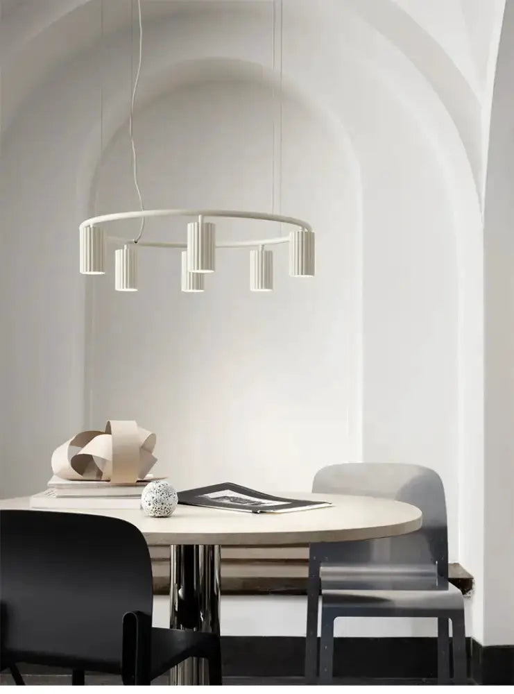 Donna circle chandelier by Decorbites, modern natural wood dining room kitchen lighting on Tampa Home & Garden Store