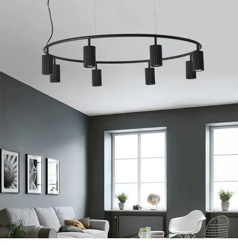 Chandelier, Decorbites Modern Donna circle with black ring and ribbed pendant lights on Tampa Home & Garden Store