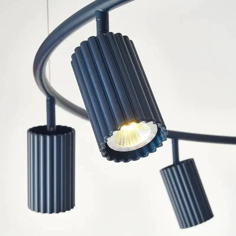 Donna circle chandelier by Decorbites in dark blue ribbed metal shades for dining room on Tampa Home & Garden Store
