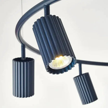 Donna circle chandelier by Decorbites in dark blue ribbed metal shades for dining room on Tampa Home & Garden Store