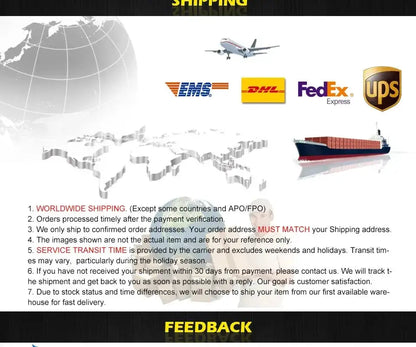 Decorbites chandelier shipping banner with globe, plane and cargo ship logos on Tampa Home & Garden Store
