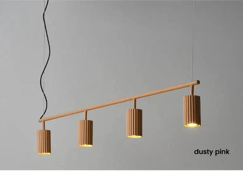 Chandelier Decorbites donna circle natural wood ribbed cylindrical shades on a linear bar on Tampa Home & Garden Store