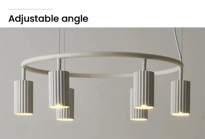 Donna circle chandelier in natural wood with five ribbed gray pendant lights by Decorbites on Tampa Home & Garden Store