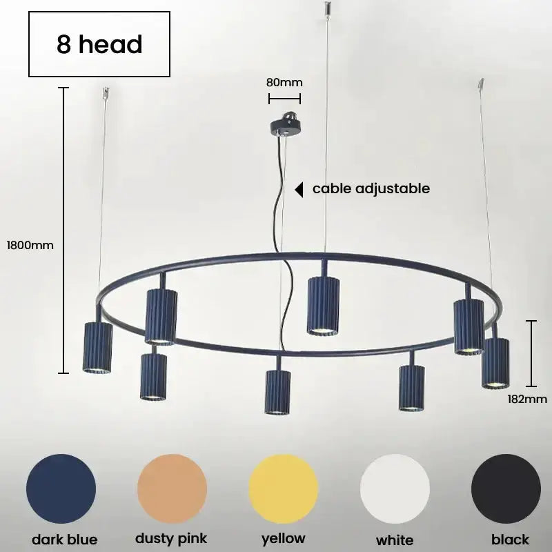Chandelier Decorbites eight-head circle with dark blue cylindrical shades ceiling hung on Tampa Home & Garden Store