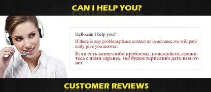 Support agent with headset beside Can I Help You? and Customer Reviews on chandelier page on Tampa Home & Garden Store