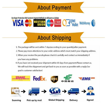 Vase payment and shipping infographic with Visa, MasterCard, DHL, FedEx and step icons on Tampa Home & Garden Store