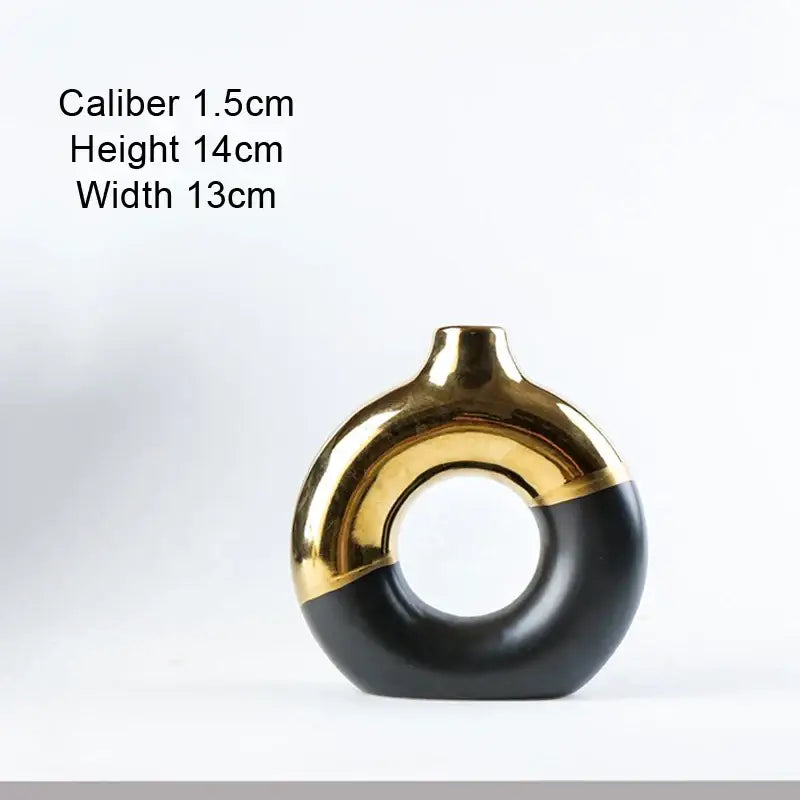 Black Gold Circle Vase by Decorbites, circular ceramic vase with gold top and black base on Tampa Home & Garden Store