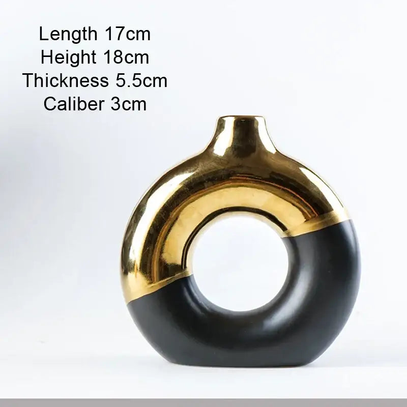 Decorbites Black Gold Circle Vase, donut-shaped with gold top half and black bottom on Tampa Home & Garden Store