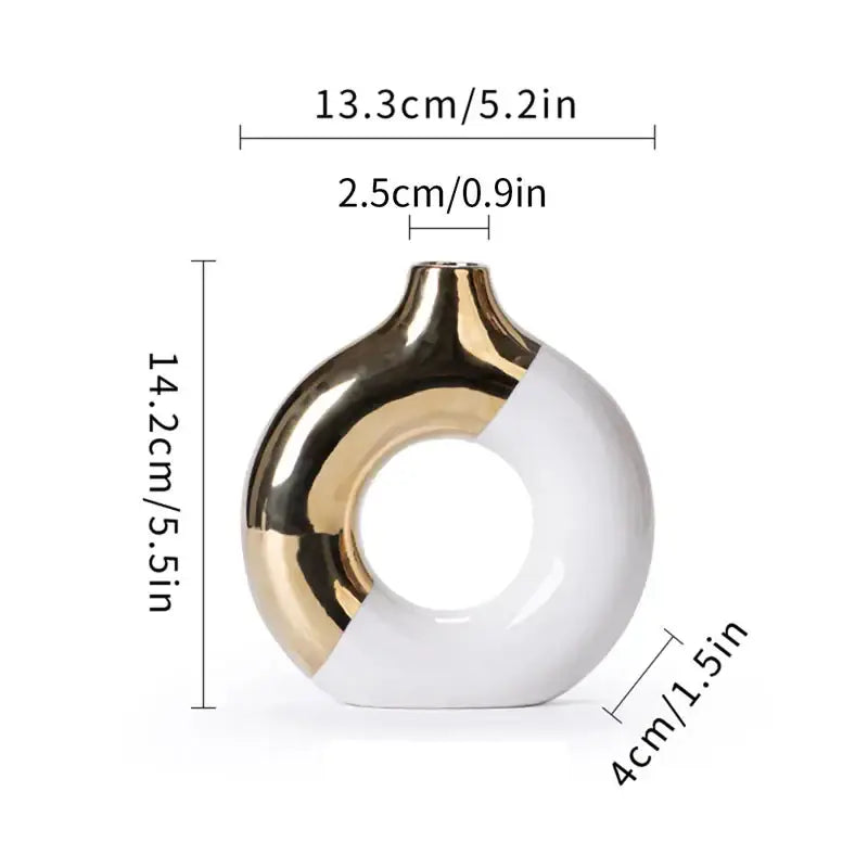 Decorbites Black Gold Circle Vase ceramic donut with black-gold metallic and white finish on Tampa Home & Garden Store