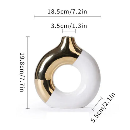 Decorbites Black Gold Circle Vase donut-shaped ceramic with gold and white glaze on Tampa Home & Garden Store