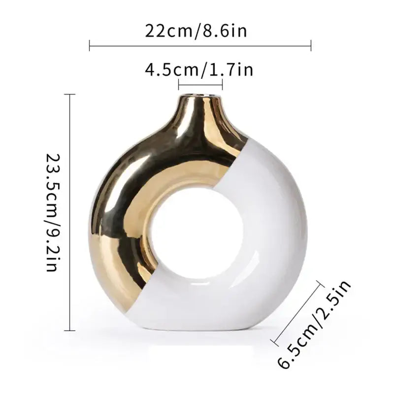 Black Gold Circle Vase by Decorbites, gold and white ceramic circular ring vase on Tampa Home & Garden Store