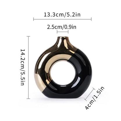 Black Gold Circle Vase by Decorbites, circular black and gold ring vase with hollow center on Tampa Home & Garden Store