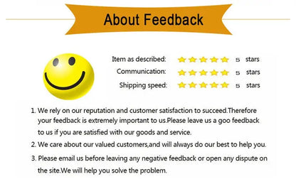 Decorbites vases About Feedback banner with ribbon and yellow smiley five-star ratings on Tampa Home & Garden Store