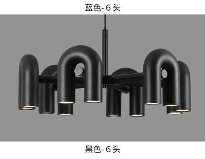 Chandelier Decorbites six-light black U-shaped LED ceiling pendant with curved tubes on Tampa Home & Garden Store