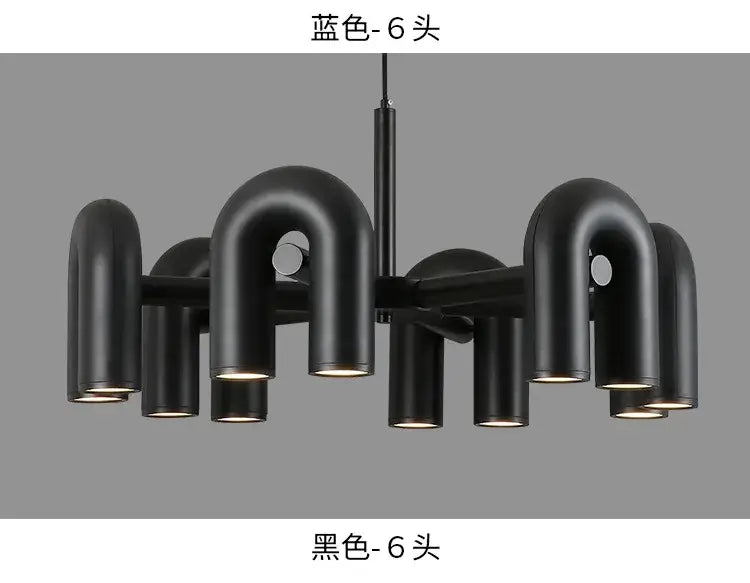 Blue U-Shape Ceiling Light chandelier by Decorbites, six-head U-shaped tubes on Tampa Home & Garden Store