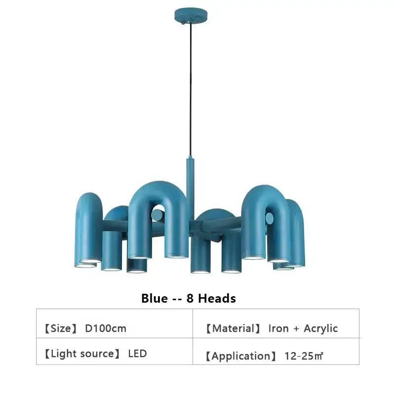 Chandelier blue 8-head U-shaped LED ceiling pendant light iron + acrylic by Decorbites on Tampa Home & Garden Store