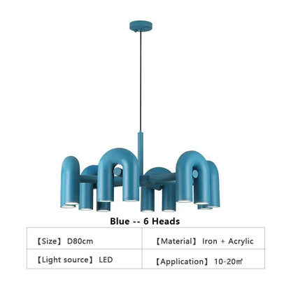 Blue Decorbites U-Shape Ceiling Chandelier with 6 heads, iron + acrylic on Tampa Home & Garden Store