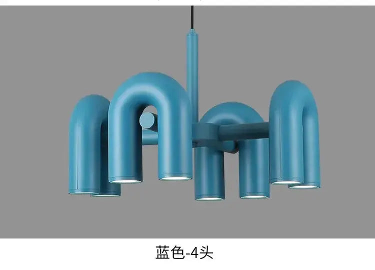 Chandelier blue U-shaped LED ceiling light with four curved arms, modern Decorbites style on Tampa Home & Garden Store