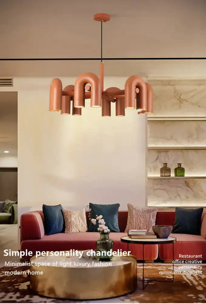 Chandelier Decorbites red U-shaped LED ceiling pendant light with copper finish on Tampa Home & Garden Store