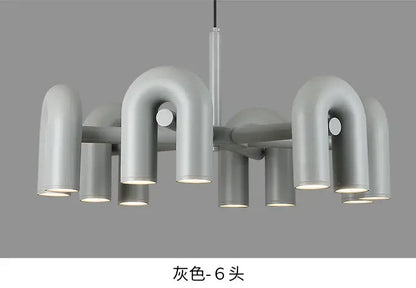 Blue U-Shape Ceiling Light chandelier by Decorbites, gray metal 6-head design on Tampa Home & Garden Store