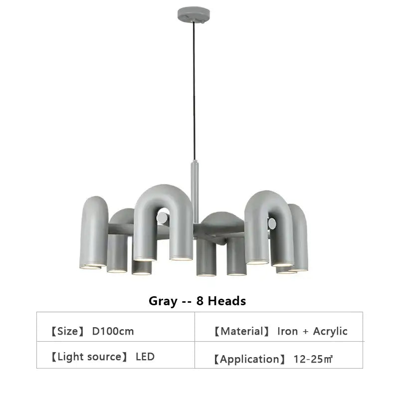 Decorbites gray U-shaped ceiling chandelier with 8 LED heads on Tampa Home & Garden Store